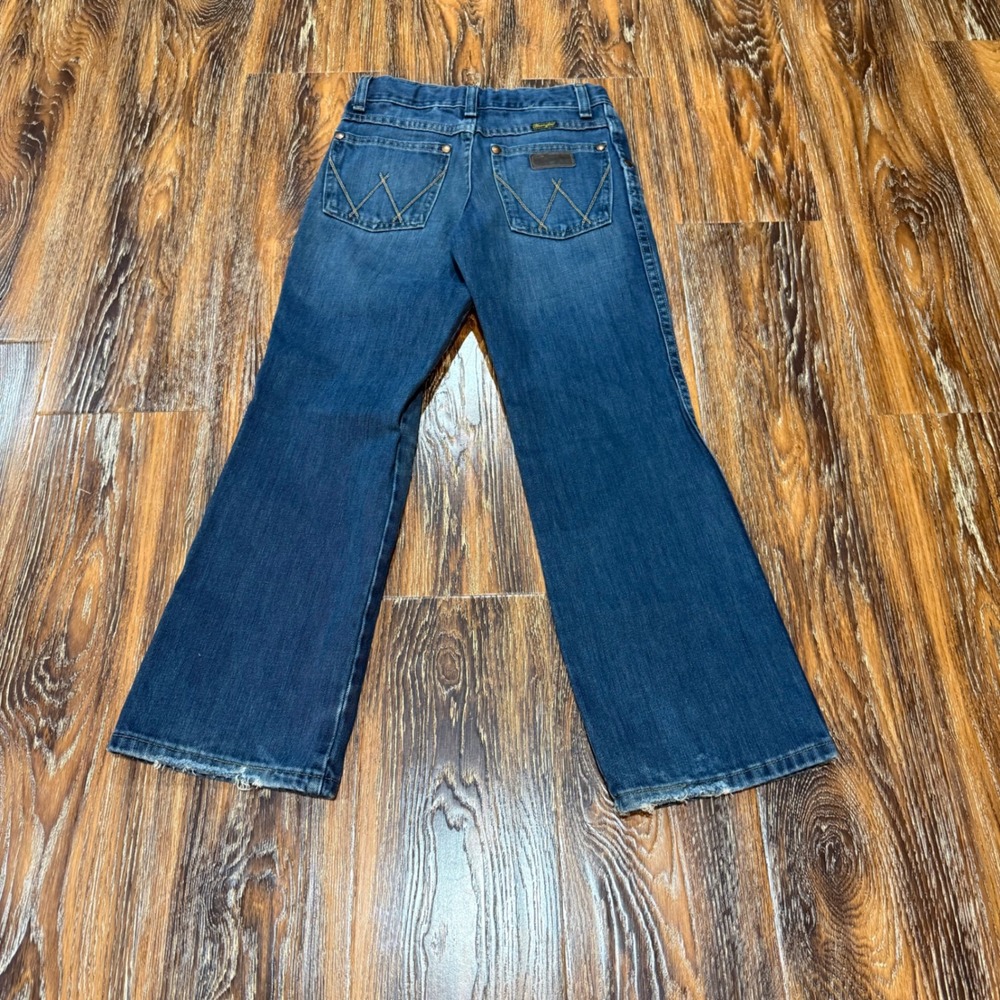 Wrangler Size 9 Reg Retro Relaxed Bootcut Jeans Kids Blue Denim Distressed